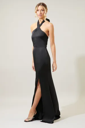 Spellbound Halter Satin Maxi Dress