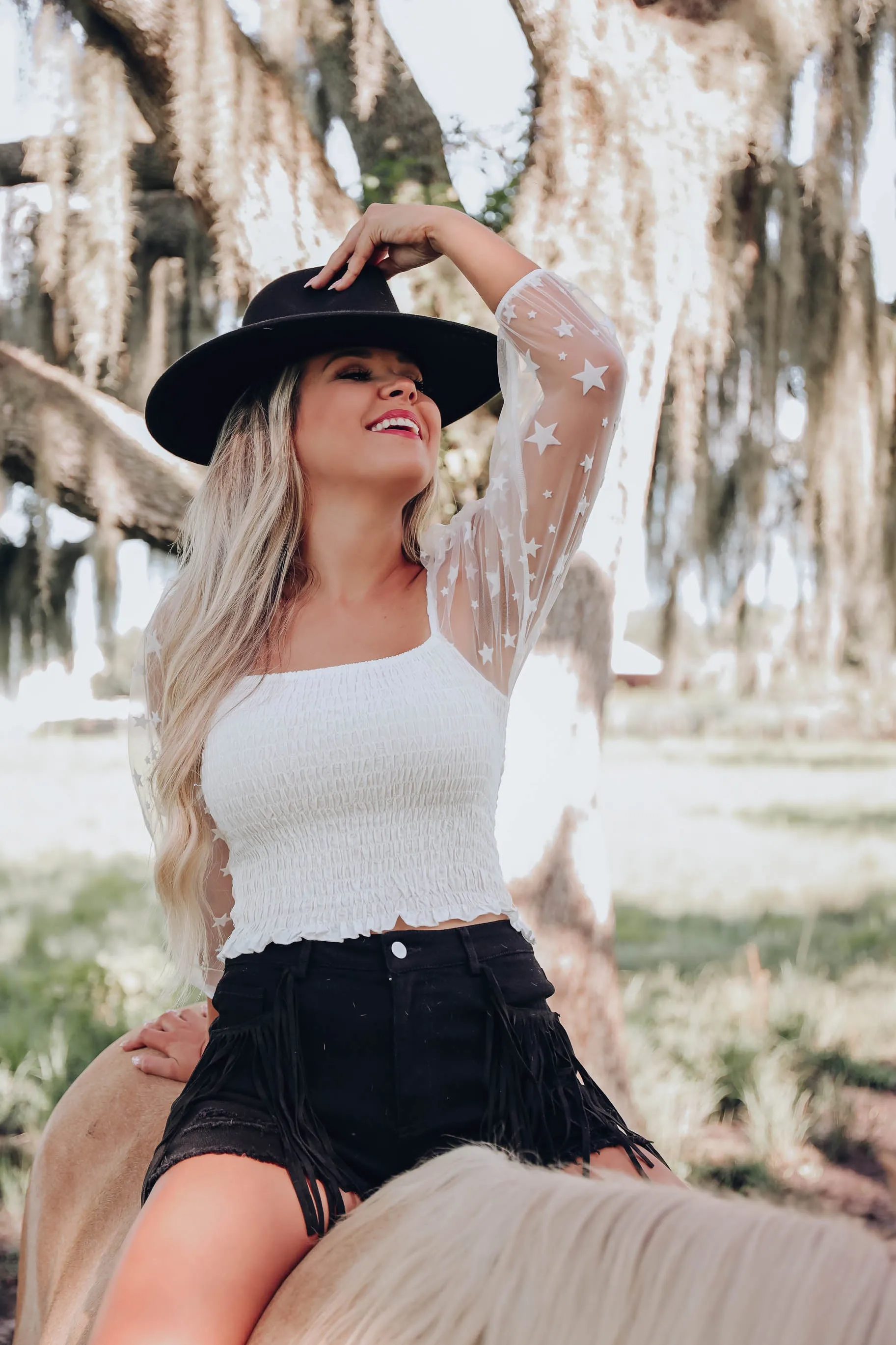 Star Smocked Crop Top - Ivory