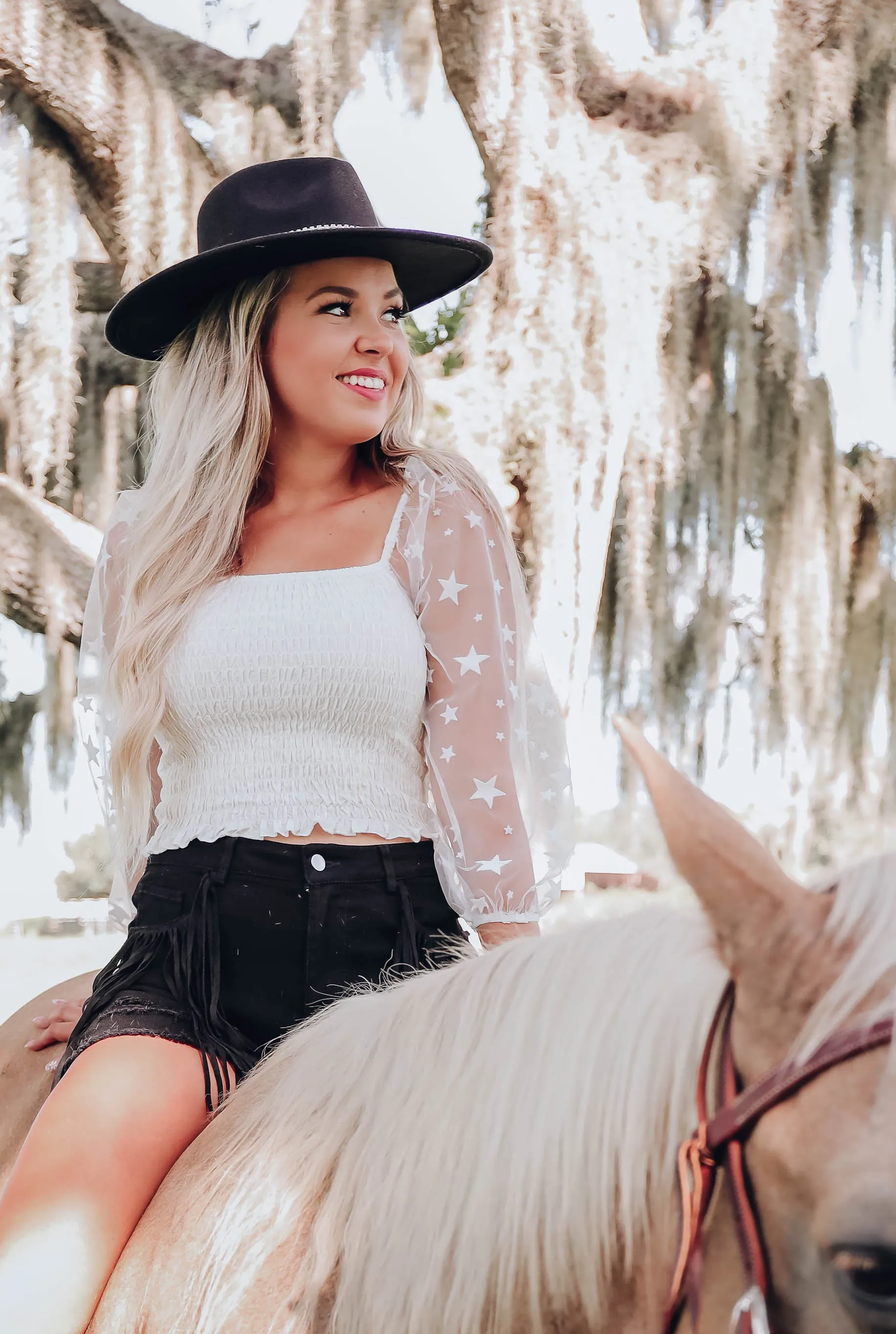 Star Smocked Crop Top - Ivory