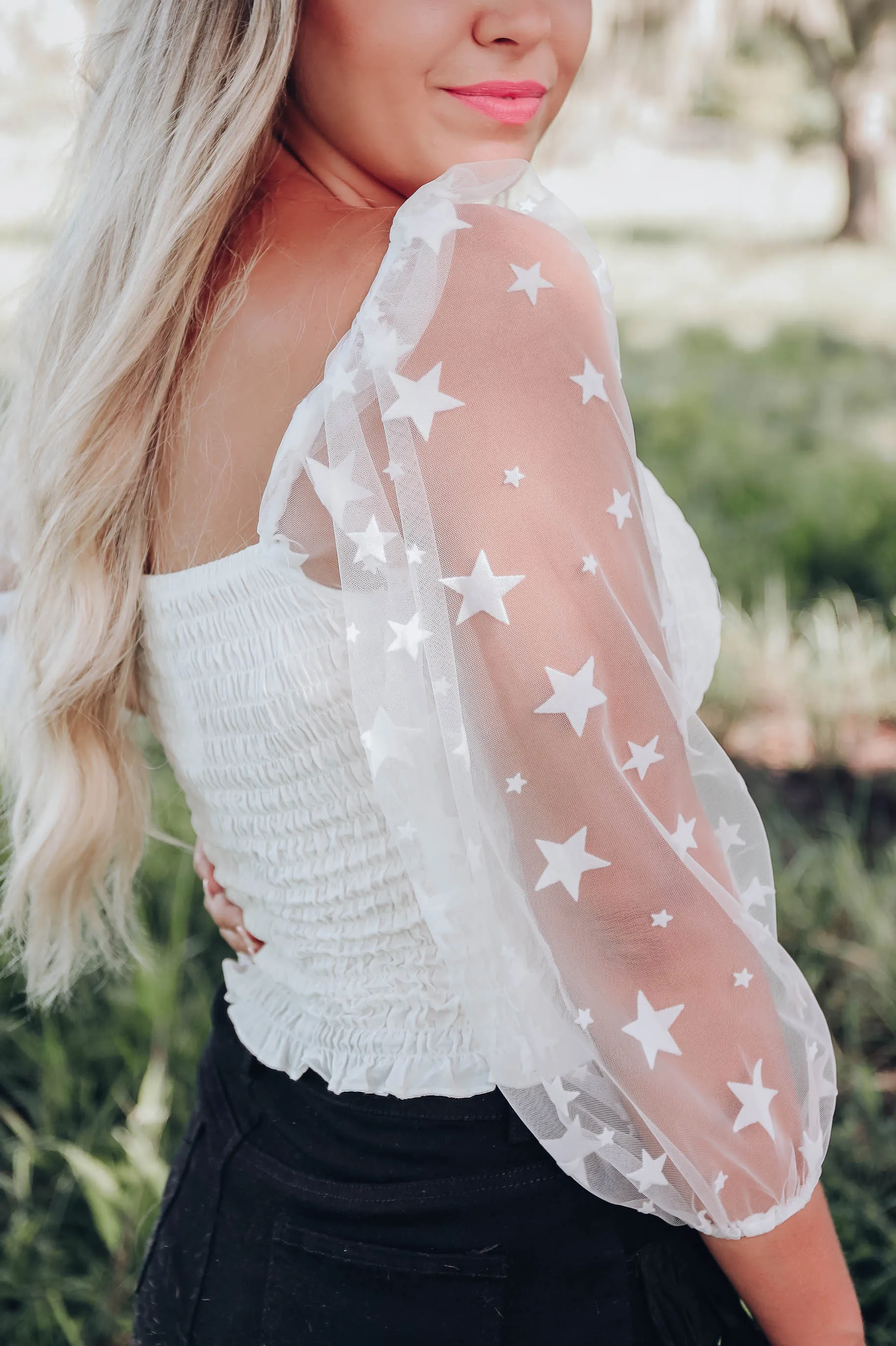 Star Smocked Crop Top - Ivory