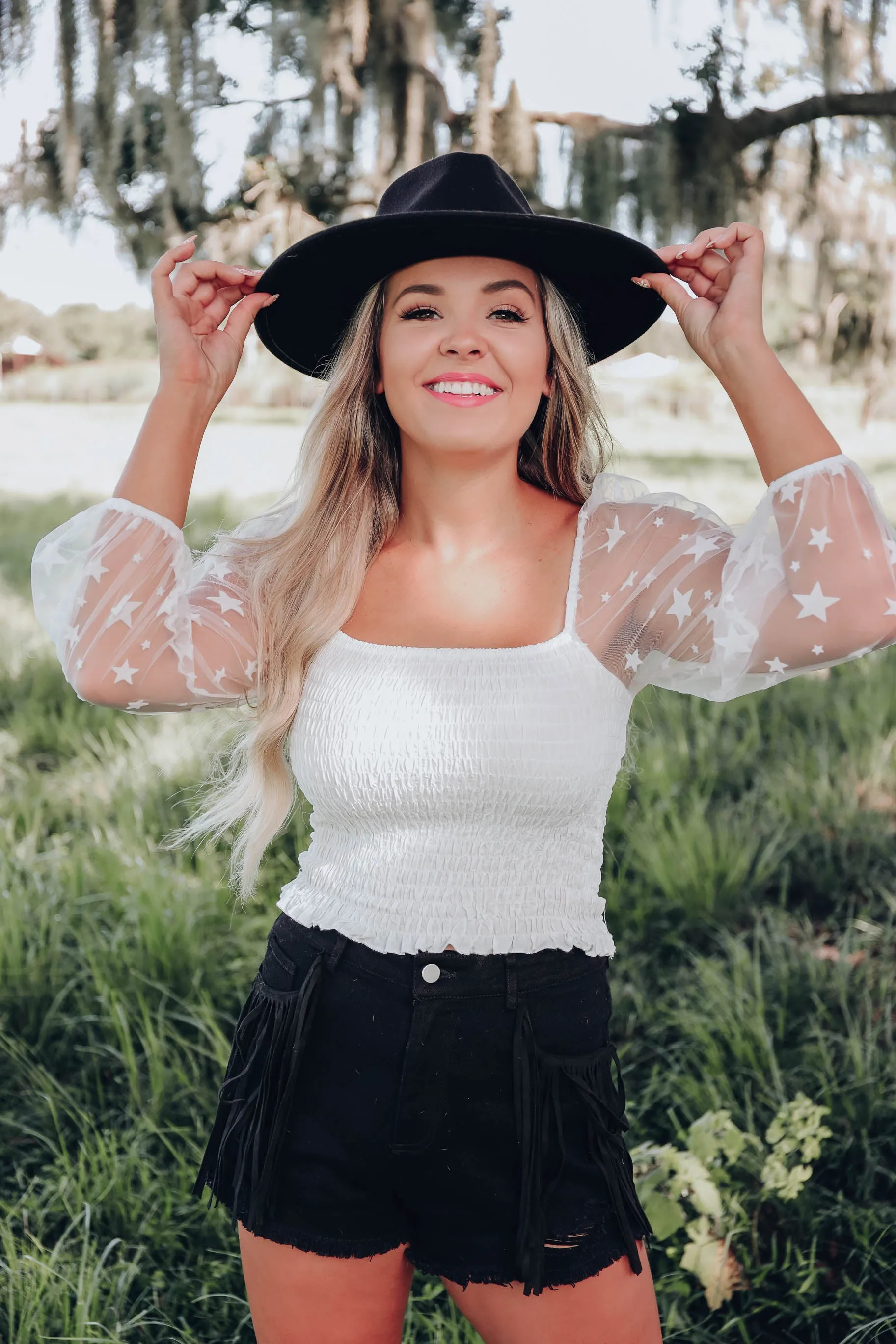 Star Smocked Crop Top - Ivory