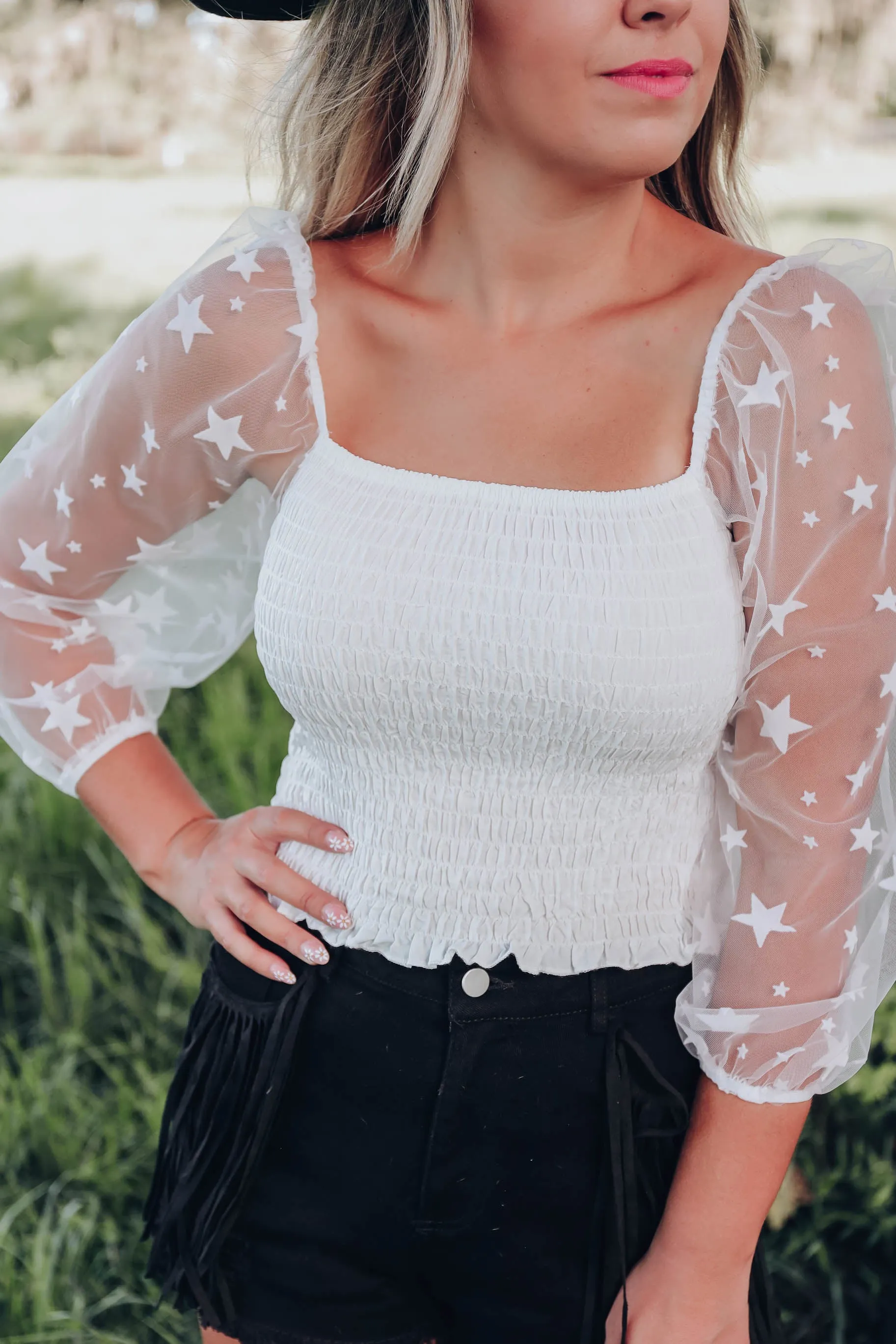 Star Smocked Crop Top - Ivory