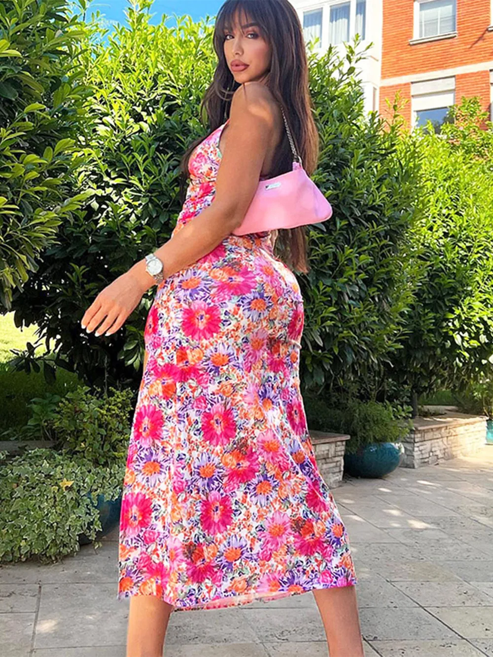 Strappy Sleeveless Floral Midi Bodycon Dress HB00650