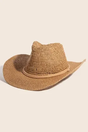 Straw Braided Double Rope Cowboy Hat: Khaki