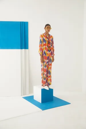 Studio Rigu Italyanskaya Ikat Shirt Front Knot Trousers Digital Print Vegan Silk Arcadia Collection