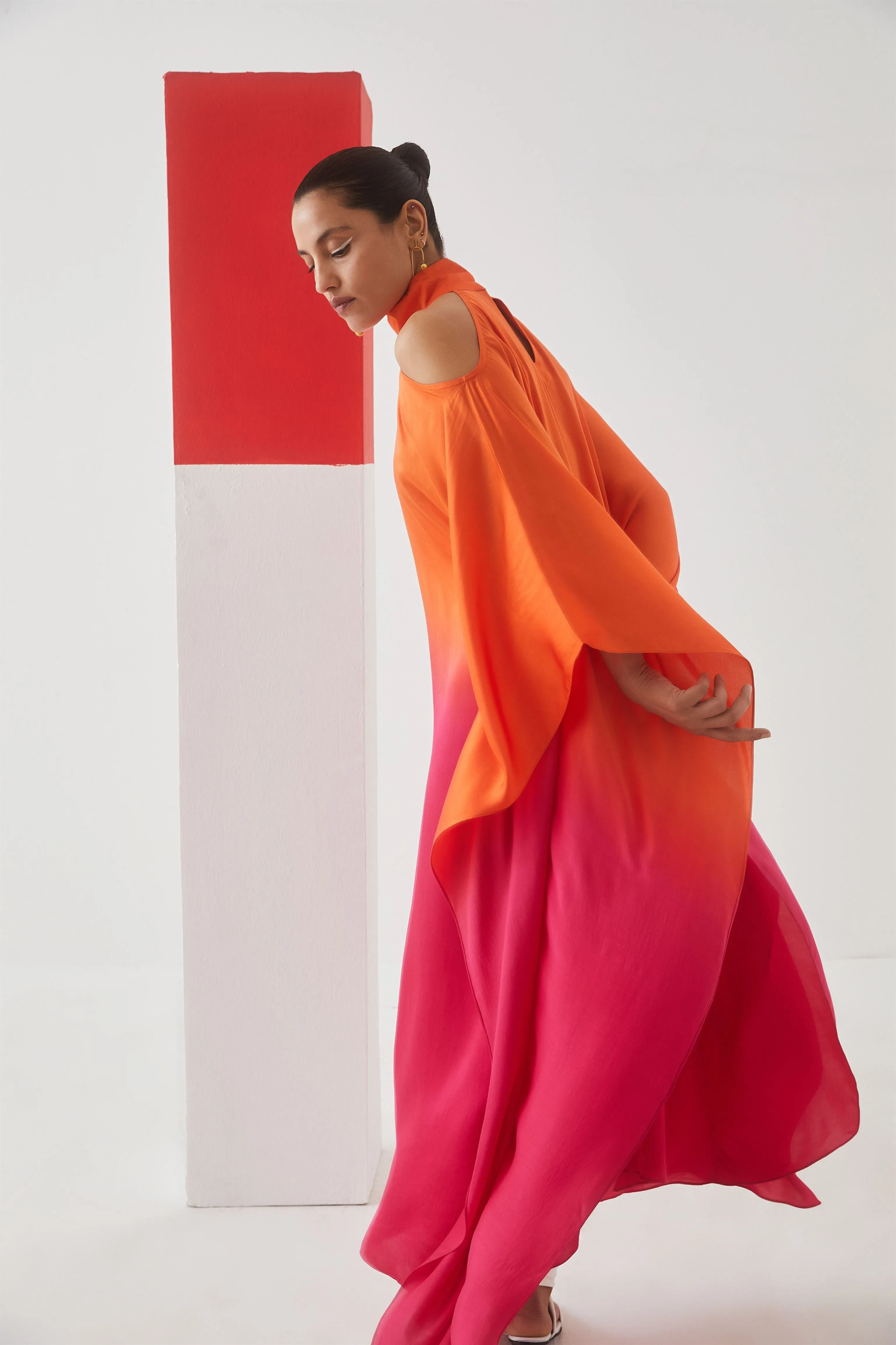 Studio Rigu Kemskaya Leheriya Organza Cape (Yellow/Blue/Dark Blue Ombre)  Vegan Silk Arcadia Collection