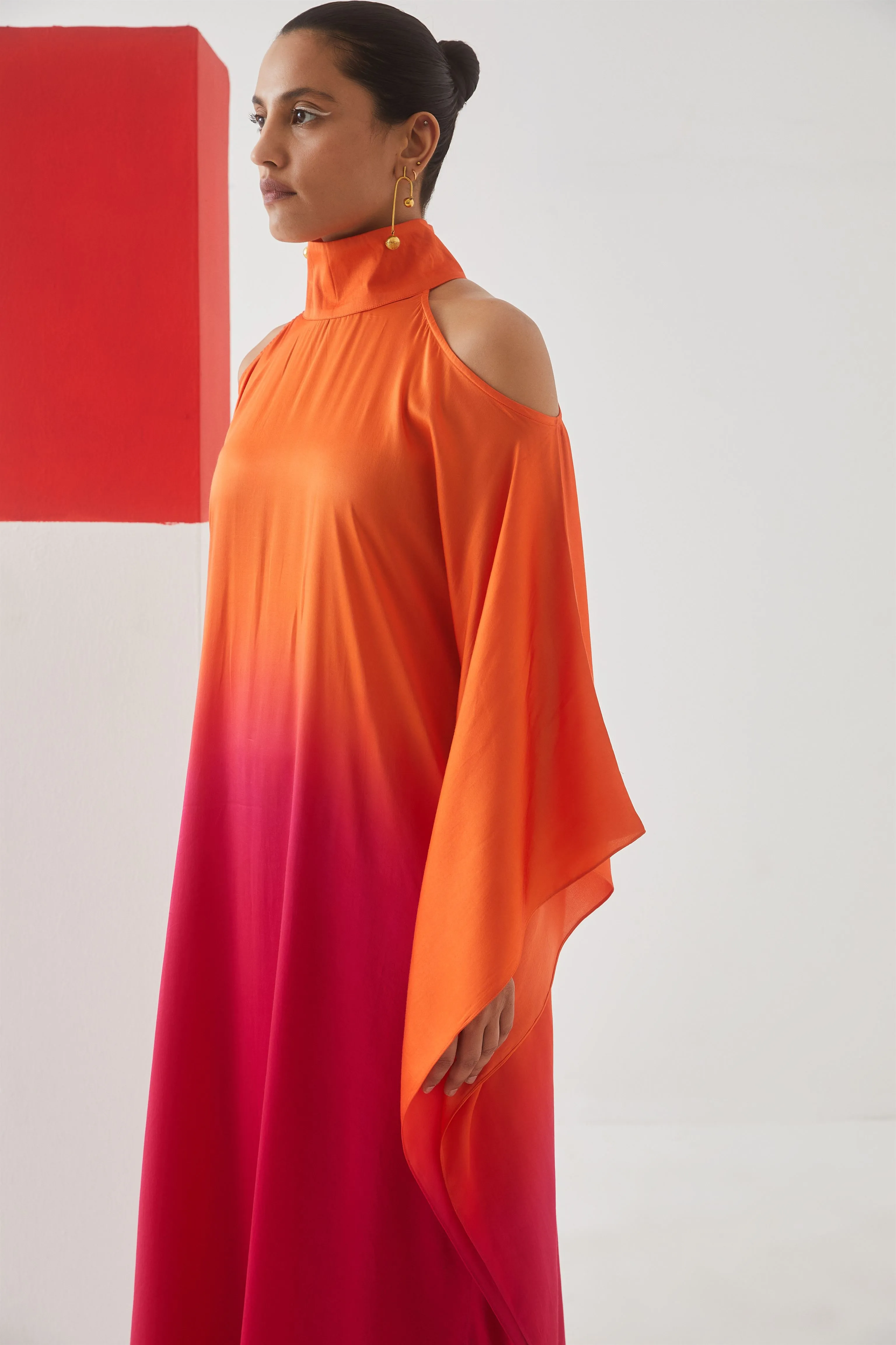 Studio Rigu Kemskaya Leheriya Organza Cape (Yellow/Blue/Dark Blue Ombre)  Vegan Silk Arcadia Collection