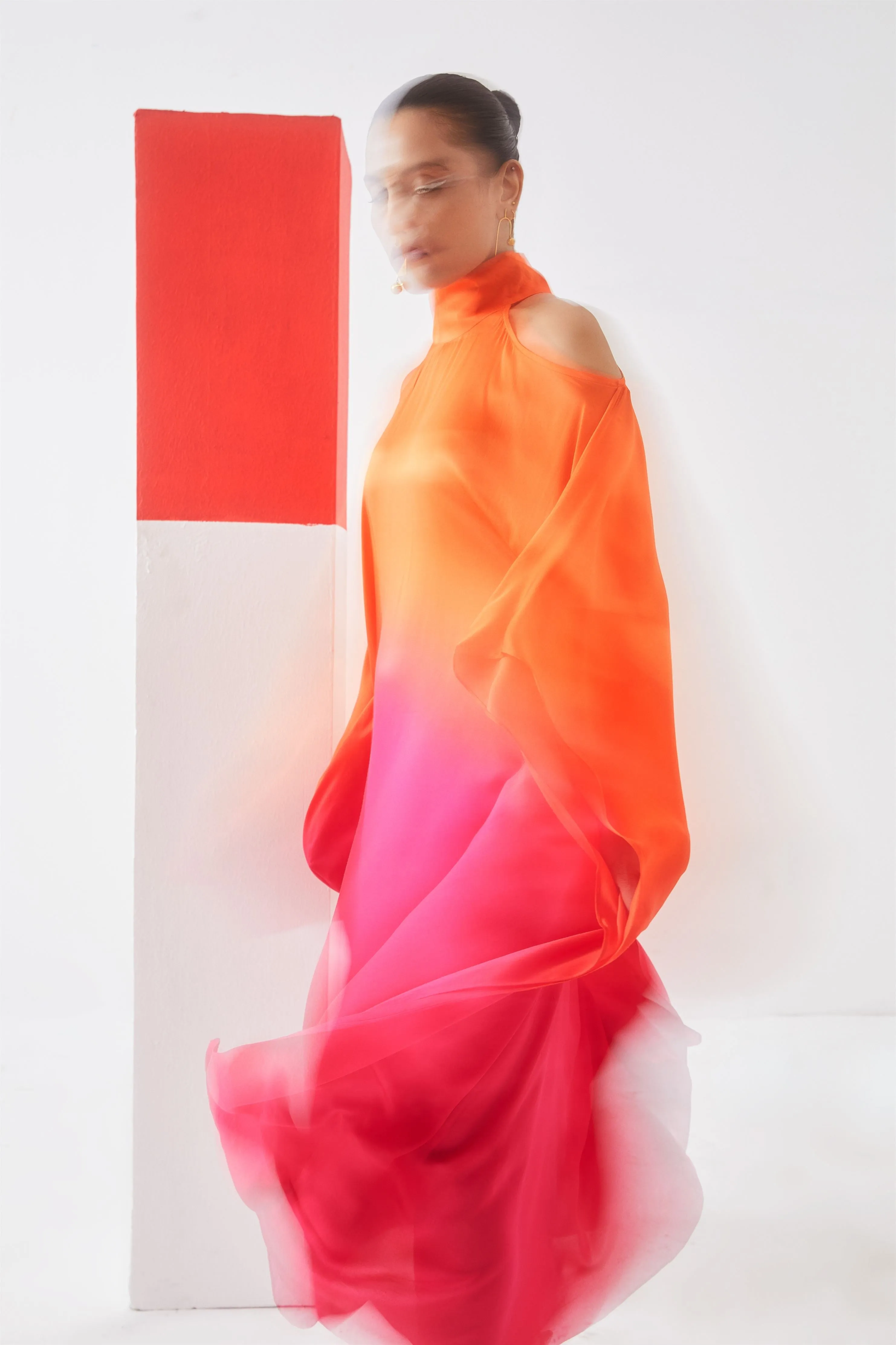 Studio Rigu Kemskaya Leheriya Organza Cape (Yellow/Blue/Dark Blue Ombre)  Vegan Silk Arcadia Collection