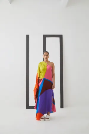 Studio Rigu Kurortnyy Luna Pink Swirl One Shoulder Dress Digital Print Vegan Silk Arcadia Collection