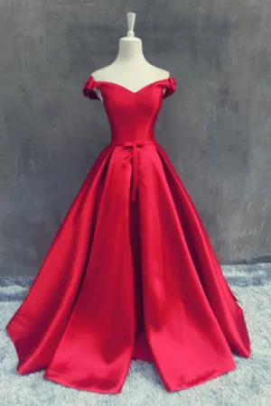Stunning Off the Shoulder Sweep Train Red A-line Prom Dress with Bowknot LPD053