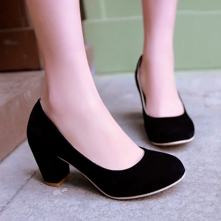 Suede Women Mid Chunky Heels Shoes 5321