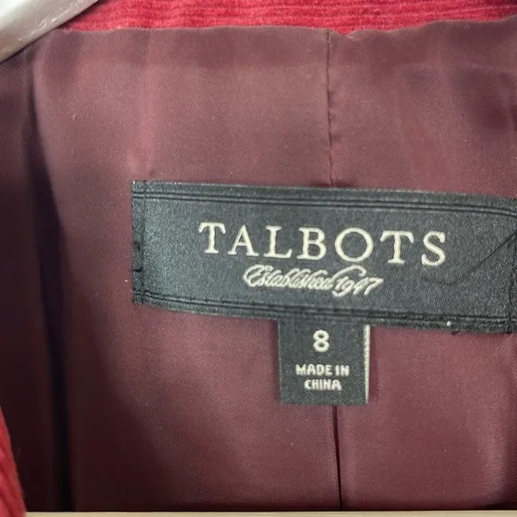 Talbots Burgundy Corduroy Blazer Size 8