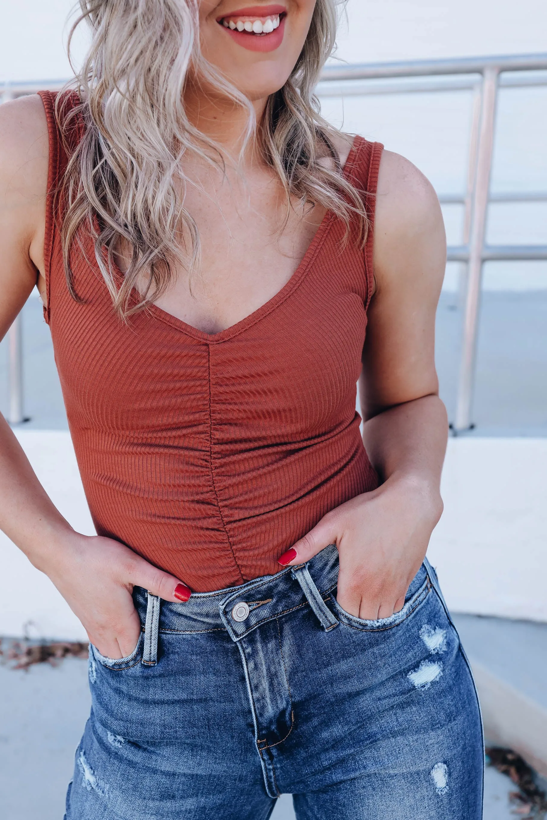 Tamala Ruched Bodysuit - Rust