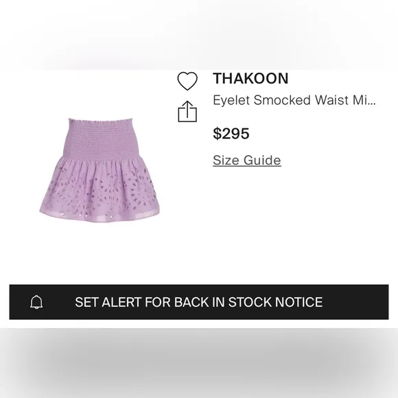 Thakoon lined eyelet smocked mini skirt, lilac, size 4