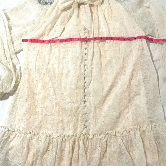 The Sang Cream Boho Western Long Sleeve Ruffle Hem Mini Dress SZ L  EUC