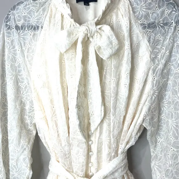 The Sang Cream Boho Western Long Sleeve Ruffle Hem Mini Dress SZ L  EUC
