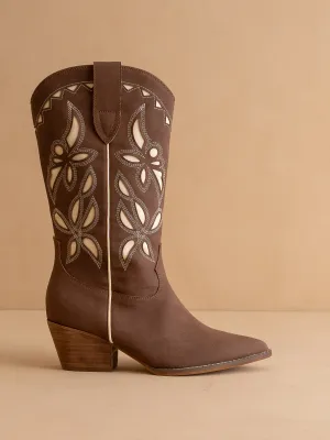 The Zinnia | Cocoa Laser Cut Western Boot