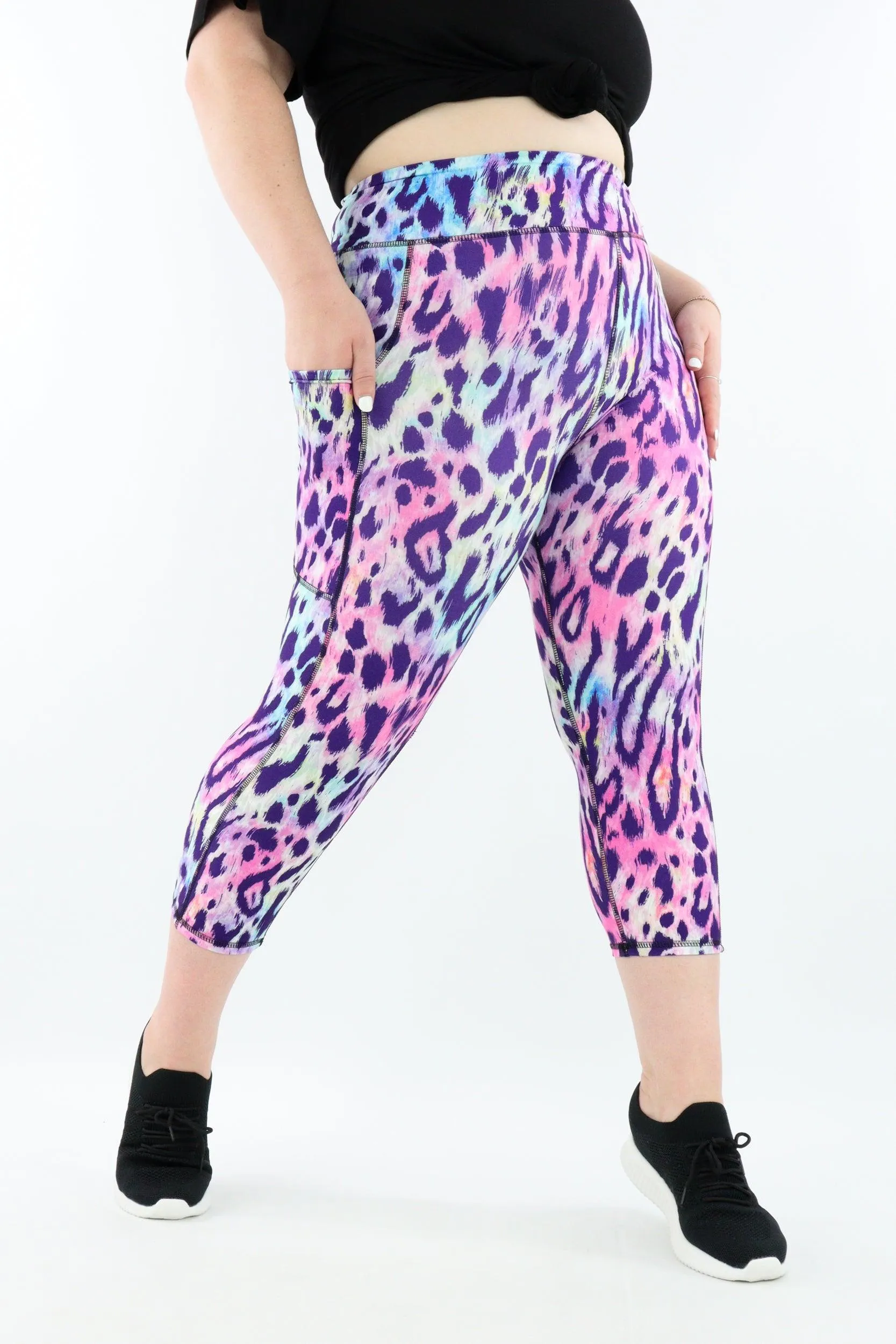 Tie Dye Leopard - Casual - Capri Leggings - Pockets