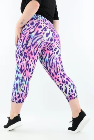 Tie Dye Leopard - Casual - Capri Leggings - Pockets