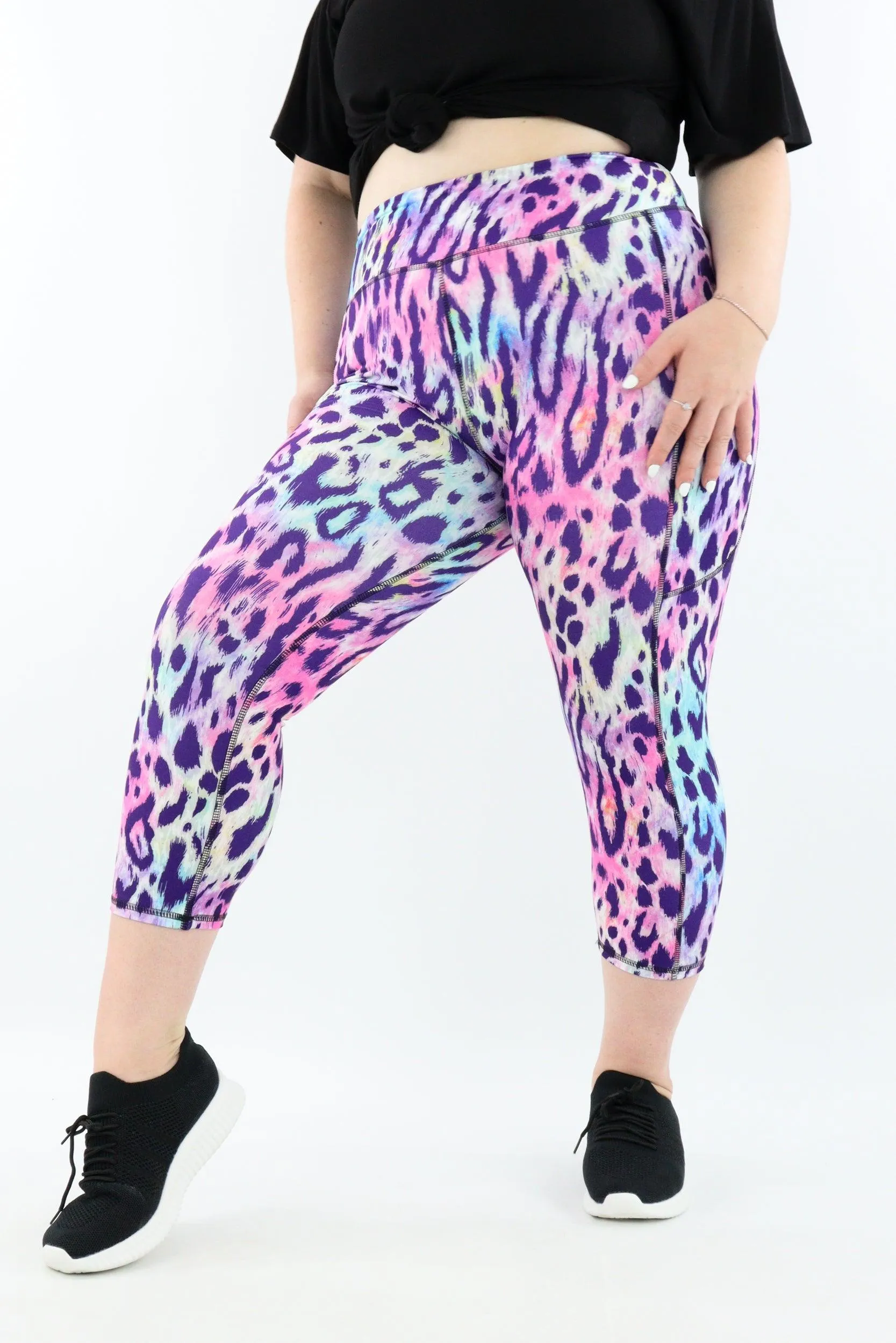 Tie Dye Leopard - Casual - Capri Leggings - Pockets