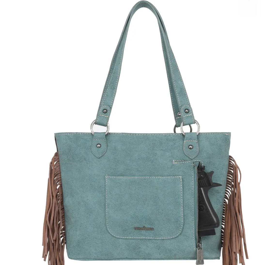 TR146G-8317 Trinity Ranch Hair On Cowhide Concealed Carry Tote-Turquoise