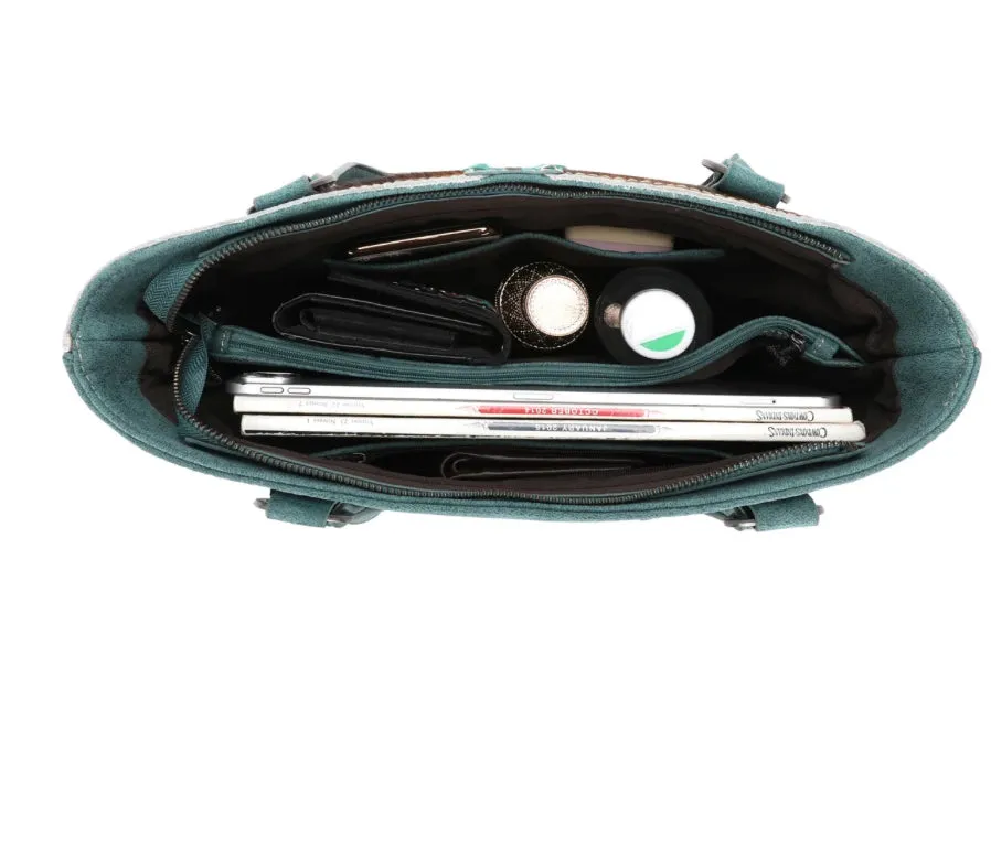 TR146G-8317 Trinity Ranch Hair On Cowhide Concealed Carry Tote-Turquoise
