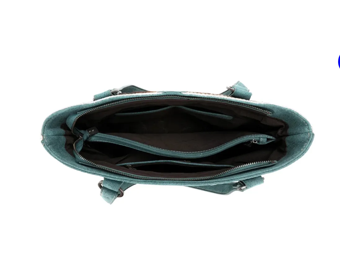TR146G-8317 Trinity Ranch Hair On Cowhide Concealed Carry Tote-Turquoise