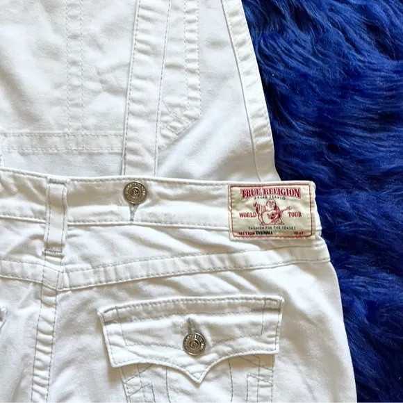 TRUE RELIGION Ripped Frayed Hem Jean Denim Overalls