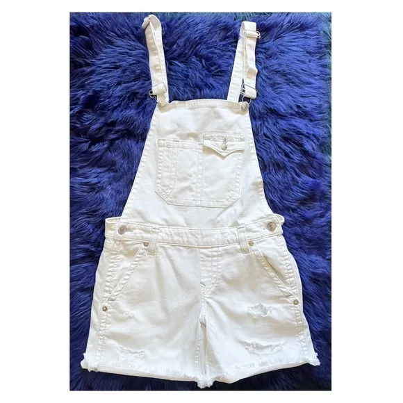 TRUE RELIGION Ripped Frayed Hem Jean Denim Overalls