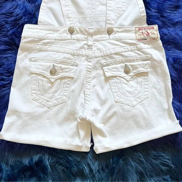 TRUE RELIGION Ripped Frayed Hem Jean Denim Overalls