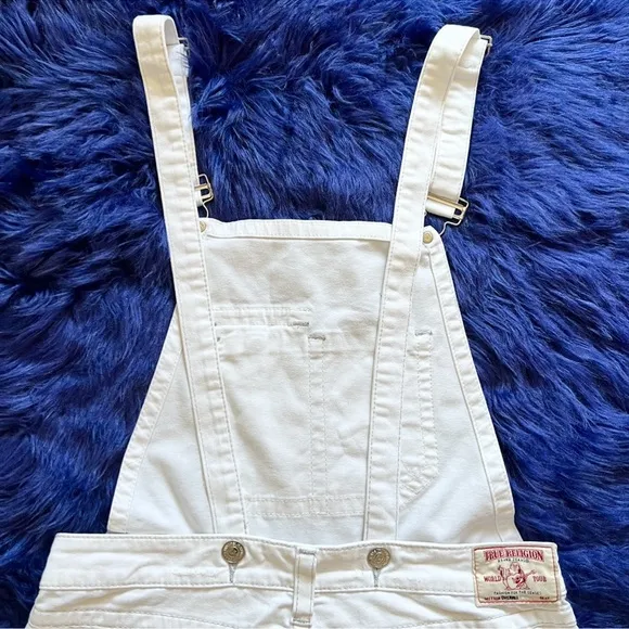 TRUE RELIGION Ripped Frayed Hem Jean Denim Overalls