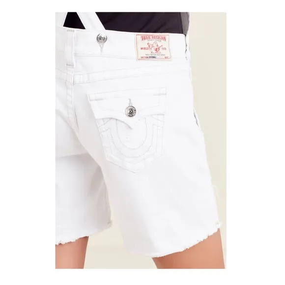 TRUE RELIGION Ripped Frayed Hem Jean Denim Overalls