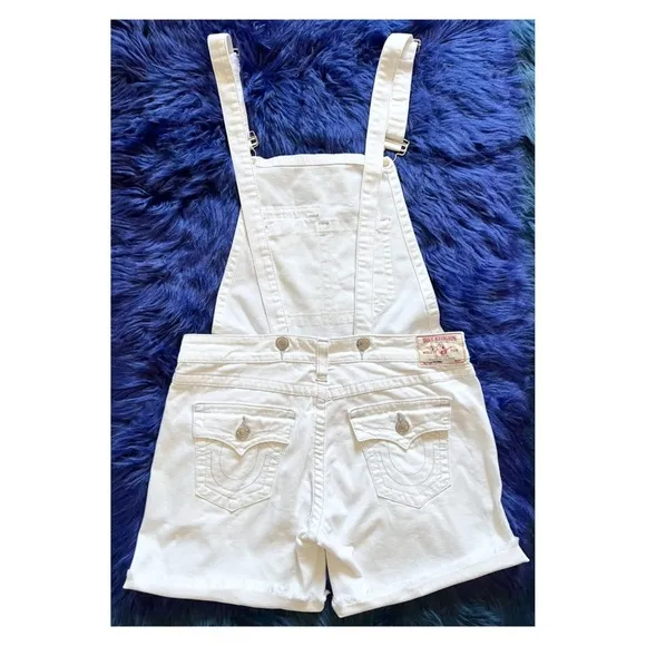 TRUE RELIGION Ripped Frayed Hem Jean Denim Overalls