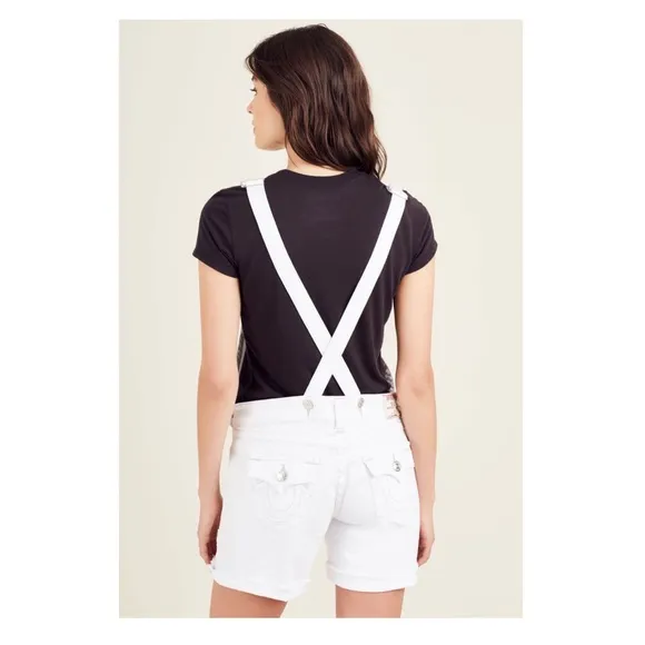 TRUE RELIGION Ripped Frayed Hem Jean Denim Overalls