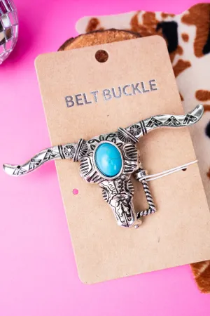 Turquoise and Silvertone Stanton Steer Belt Buckle
