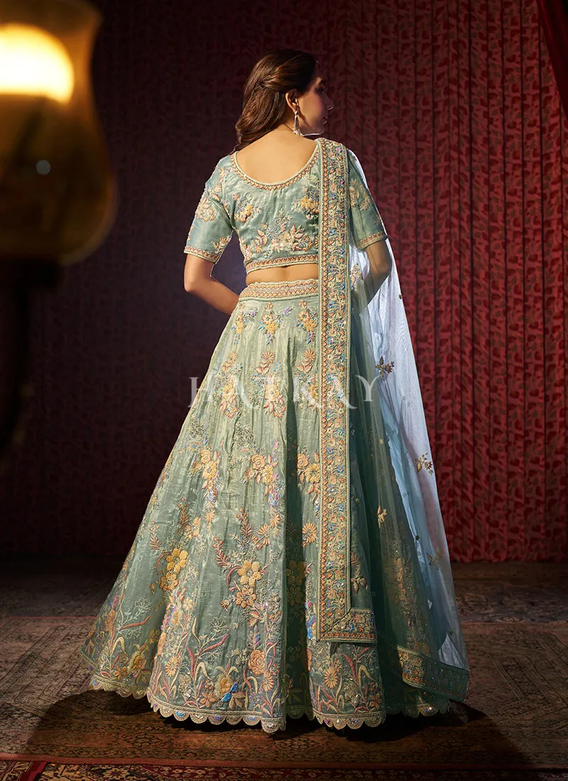Turquoise Embroidery Bridal Lehenga Choli