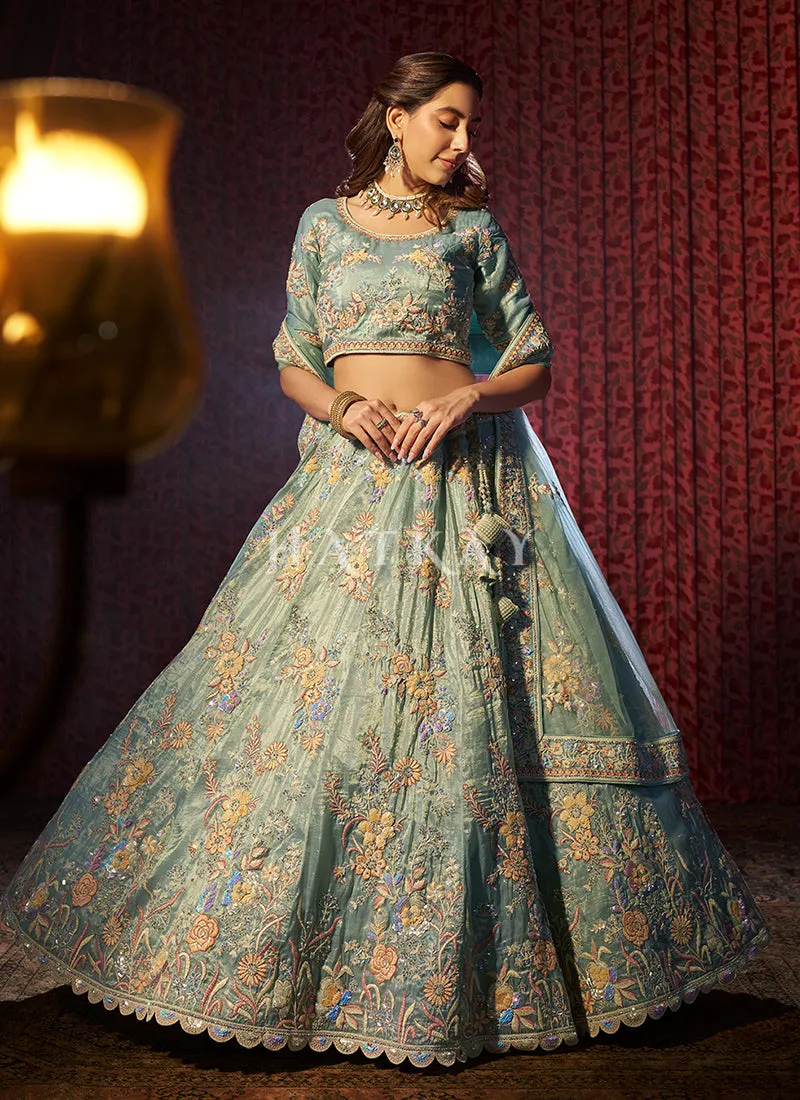 Turquoise Embroidery Bridal Lehenga Choli