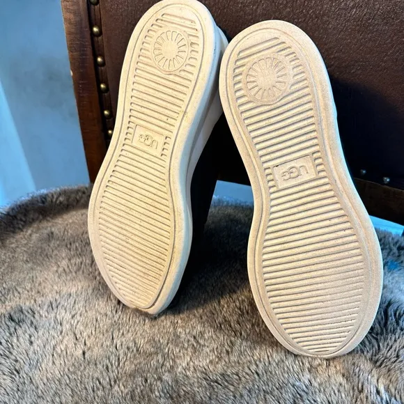 UGG Liba Black Leather Slip On Sneakers, Size 8