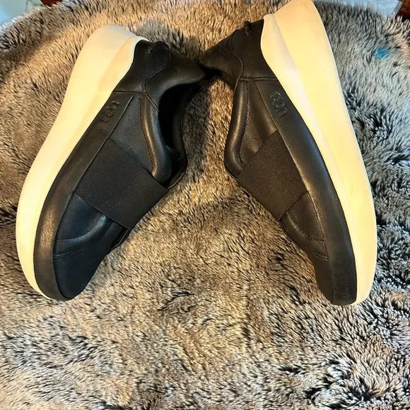 UGG Liba Black Leather Slip On Sneakers, Size 8
