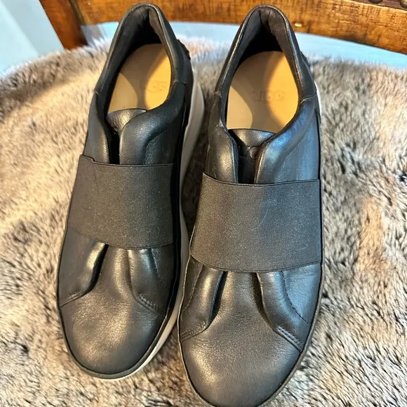 UGG Liba Black Leather Slip On Sneakers, Size 8