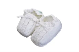 Unisex White Knit Booties with Bow