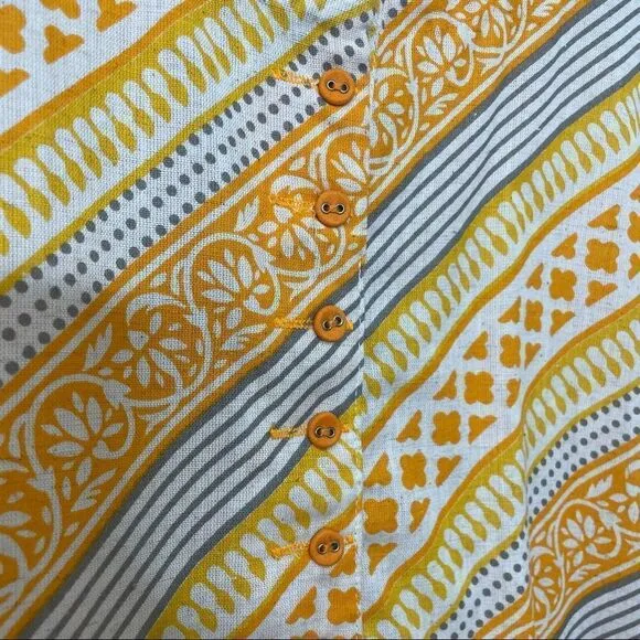 Utsa Yellow and Orange Sleeveless Cotton Striped Midi Dress Size Small