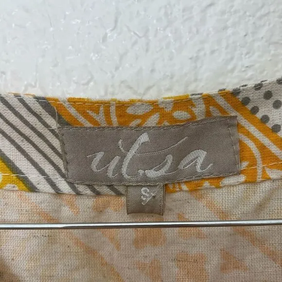 Utsa Yellow and Orange Sleeveless Cotton Striped Midi Dress Size Small