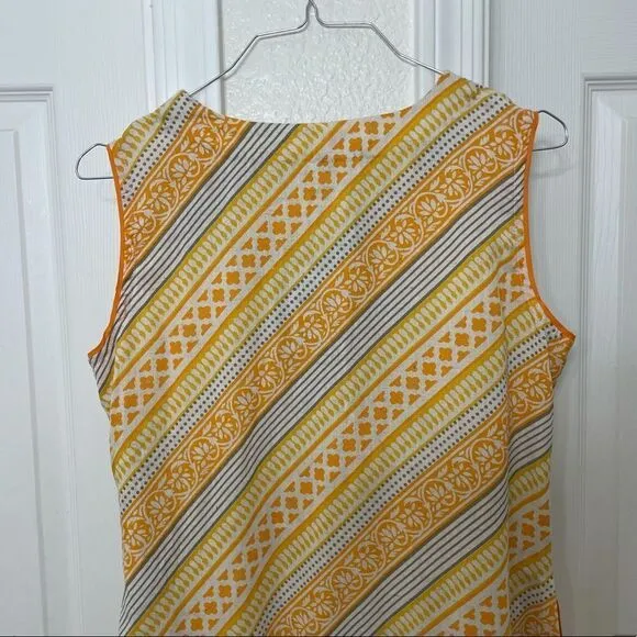Utsa Yellow and Orange Sleeveless Cotton Striped Midi Dress Size Small