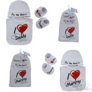 Velcro Bib, Hat & Bootee Set - I Love Mummy/Daddy: HBB258