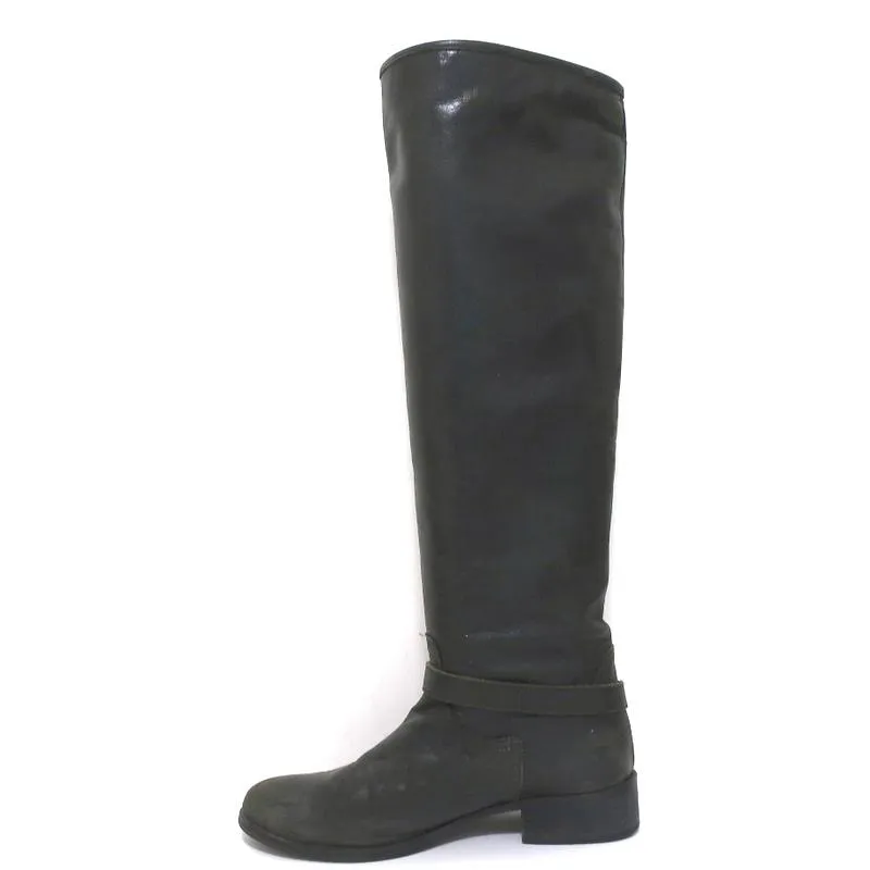 Via Roma 15 Knee High Buckle Strap Boots Charcoal Leather Size 37