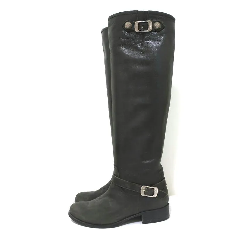Via Roma 15 Knee High Buckle Strap Boots Charcoal Leather Size 37