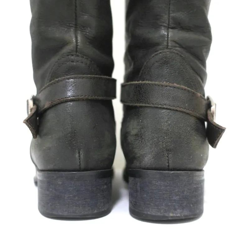 Via Roma 15 Knee High Buckle Strap Boots Charcoal Leather Size 37
