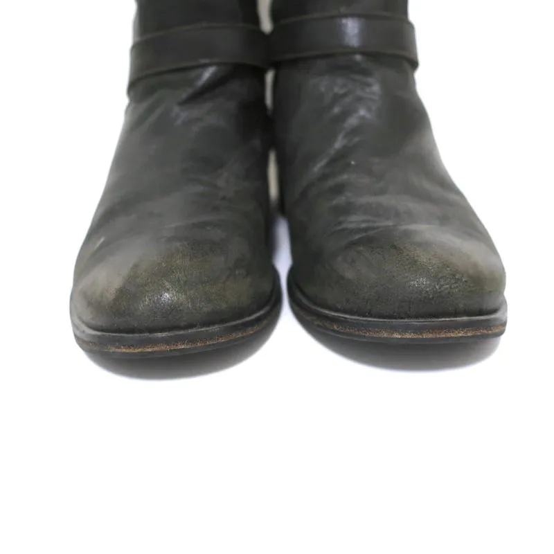 Via Roma 15 Knee High Buckle Strap Boots Charcoal Leather Size 37