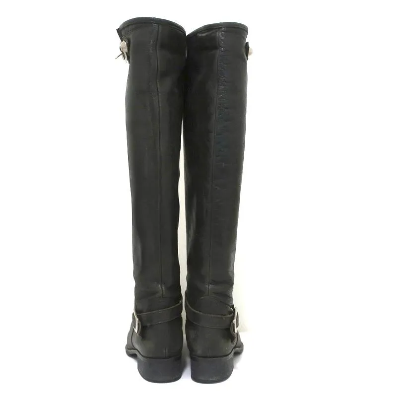 Via Roma 15 Knee High Buckle Strap Boots Charcoal Leather Size 37